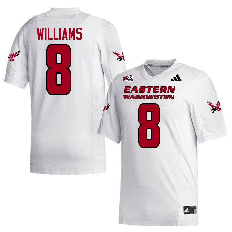 Eastern Washington Eagles #8 Miles Williams College Football Jerseys,Uniforms Stitched-White
